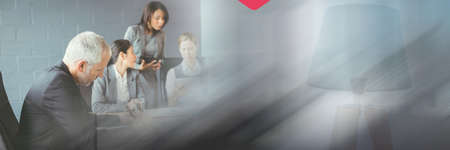 Blur effect with copy space against businesspeople working at office. global business and finance...