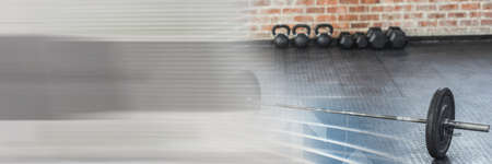 Blurred effect with copy space against equipment in an empty gym. gym fitness and sport concept