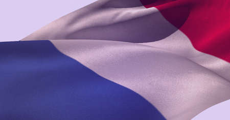 Close up of waving france flag background with copy space on white background. france independence...