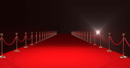 Digitally generated image of red carpet with spotlights against black backgroundの写真素材