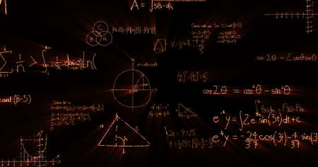 Digitally generated of math formulas on blackboardの写真素材