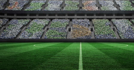 Image of gold confetti falling over sports stadium. competition, sports and competition concept digitally generated image.の写真素材