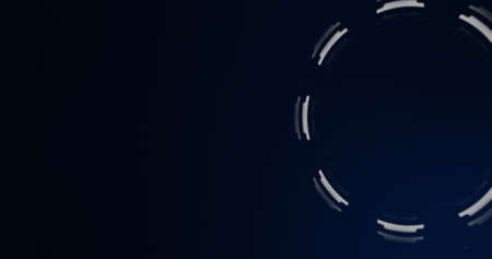 Image of scope scanning and light trails on black background. global communication technology concept digitally generated image.の写真素材