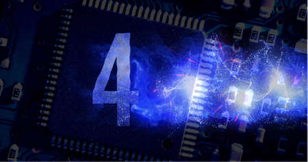 Digital animated countdown against computer chip backgroundの写真素材