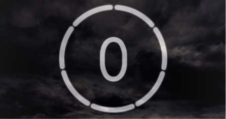 Animated black and white countdown against animated clouds backgroundの写真素材