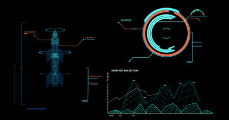 Image of scientific data processing on black background. science, astronomy, physics, design and...