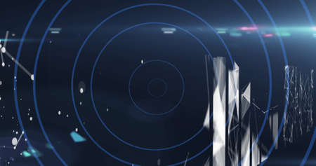 Image of circles and shapes on black background. global technology and digital interface concept digitally generated image.の写真素材