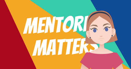 Image of woman talking over mentoring matters text. national mentoring month and celebration concept digitally generated image.の写真素材