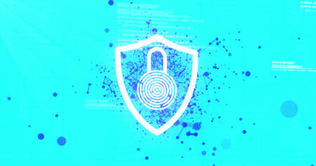 Image of digital shield with padlock over blue background with connections. global network, internet...