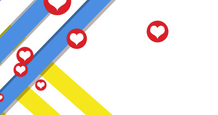 Image of hearts and stripes over flag of ukraine. ukraine crisis and international politics concept...