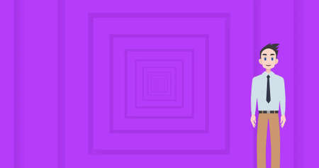 Image of man icon over purple squares. abstract background and pattern concept digitally generated image.の写真素材