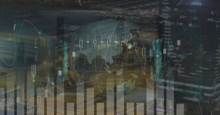 Image of data processing over cityscape. global sport, connections and digital interface concept...