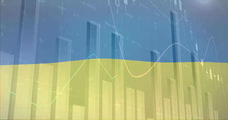 Image of data processing over ukraine flag. ukraine crisis and international politics concept...