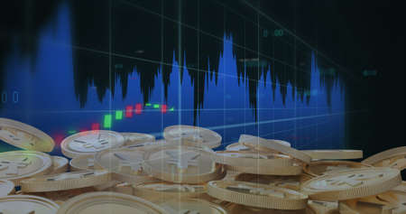 Image of yen coins over data processing. global business, finances, connections and digital...