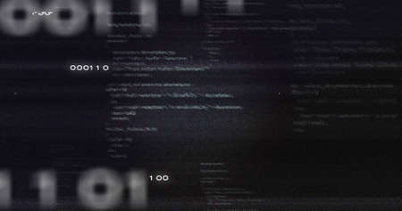 Image of data processing and numbers on black background. data processing, computers and technology...