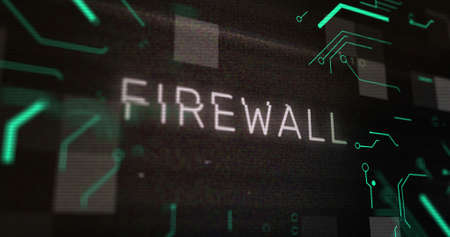 Image of firewall over green integrated circuit on black background. data processing, computers and technology concept digitally generated image.の写真素材