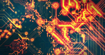 Image of technology circuit over black background. global technology and digital interface concept...