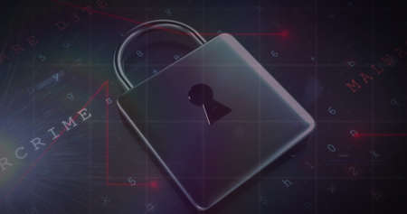 Image of security padlock over data processing on dark background. global communication and data...