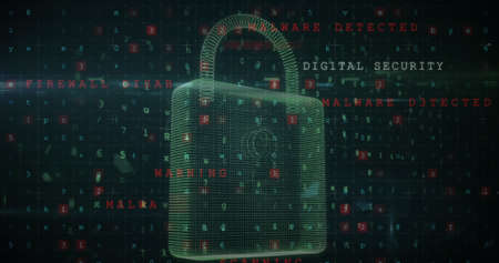 Image of security padlock over data processing on dark background. global communication and data...