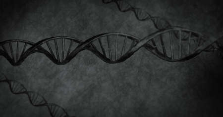 Image of dna strands on black background. global science, dna and digital interface concept digitally generated image.の写真素材