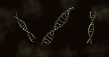 Image of dna strands on black background. global science, dna and digital interface concept...