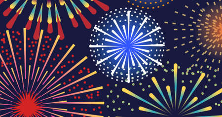 Image of exploding colourful fireworks scrolling on black background. new year, celebration, party, tradition and seasonal event concept digitally generated image.の写真素材
