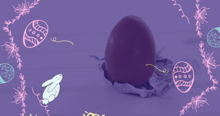 Composite image of easter decorative pattern over close up of a easter egg. easter festivity...