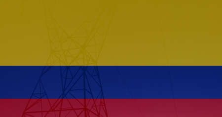 Image of flag of colombia over pylons. ukraine crisis and international politics concept digitally generated image.の写真素材