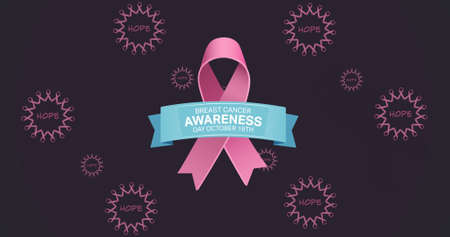 Image of breast cancer awareness text over pink circles. breast cancer positive awareness campaign concept digitally generated image.の写真素材