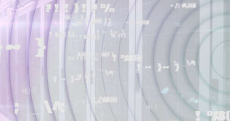 Image of data processing over server room. data processing, digital interface and technology concept digitally generated image.の写真素材