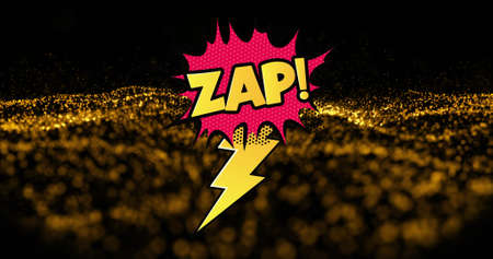 Image of zap text over orange dots on black background. social media and communication interface...