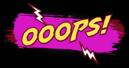 Image of ooops text over neon circles on black background. social media and communication interface...