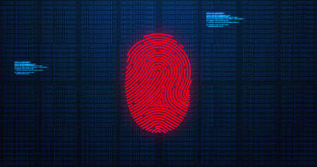 Image of fingerprint and data processing over black background. global communication, data...