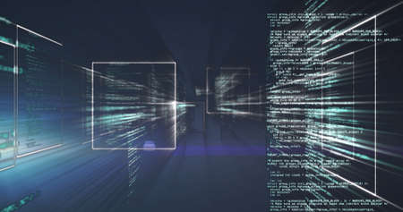 Image of data processing over black background. global communication, data processing and digital...