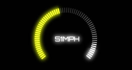Image of car speedometer on black background. global transport and digital interface concept...