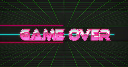 Image of game over text over green grid. image game, entertainment and digital interface concept digitally generated image.の写真素材