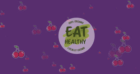 Image of eat healthy text over cherry icons. world vegan day and celebration concept digitally...
