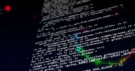 Image of colourful shapes over data processing. digital interface and data processing concept digitally generated image.の写真素材