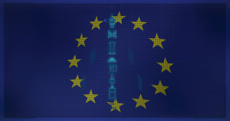 Image of digital interface with missile over eu flag. ukraine crisis, current affairs, politics and...
