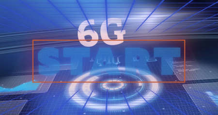 Image of start and 6g in blue digital abstract space. computer, games and technology concept...