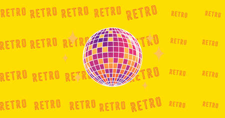 Image of retro texts over disco ball. social media and communication interface concept digitally...