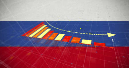 Image of financial data processing over flag of russia. global business, finances and data processing concept digitally generated image.の写真素材