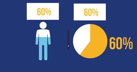 Image of man pictogram and pie chart with percent growing on blue background. social media, online...
