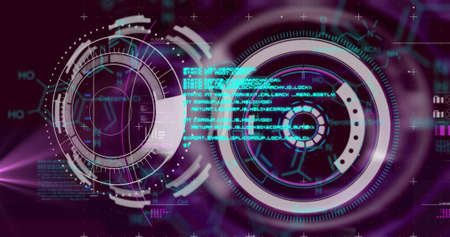 Image of chemical formulas and data processing over diverse data and human model. digital security, biometric data, science and technology concept digitally generated image.の写真素材