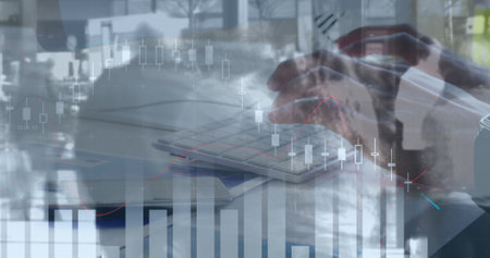 Image of statistics and financial data processing over caucasian businessman in office. business,...