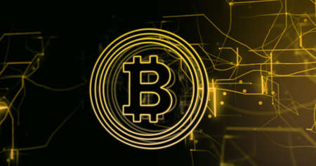 Image of bitcoin symbol over black background. global business and digital interface concept...