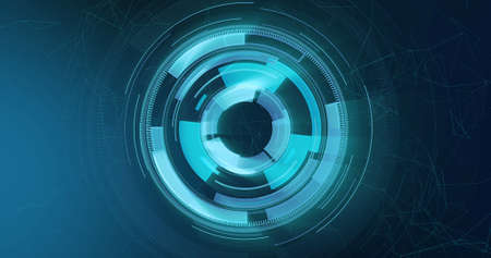 Image of scopes scanning on blue background. online cyber security, data processing, digital interface and computing concept digitally generated image.の写真素材