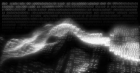 Image of binary coding data processing over waving on black background. data processing, digital...
