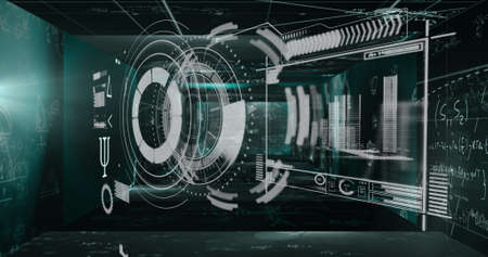 Image of data processing on black background. global business and digital interface concept...
