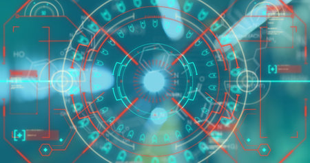 Image of scope scanning and data processing over road. global business and digital interface concept digitally generated image.の写真素材